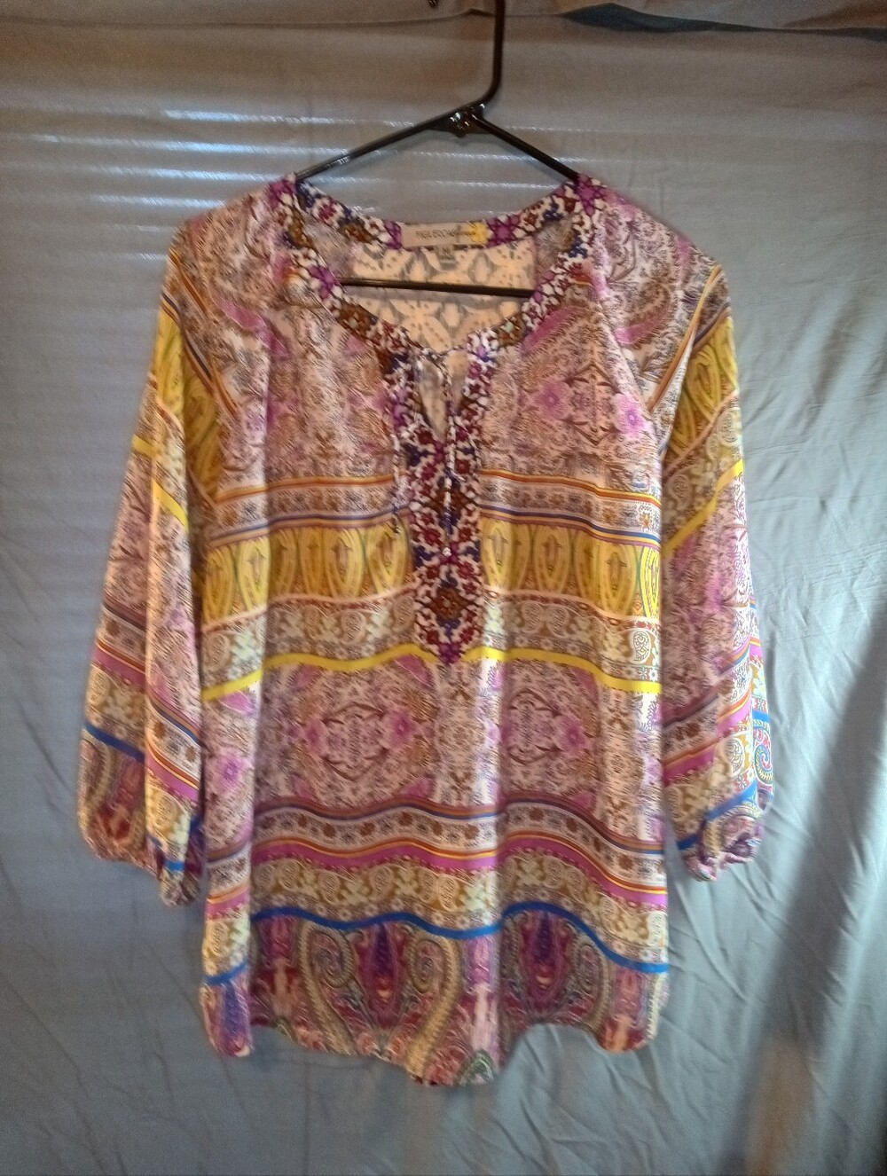 Figueroa & Flower Paisley Print Peasant Top in Yellow & Pink Blouse